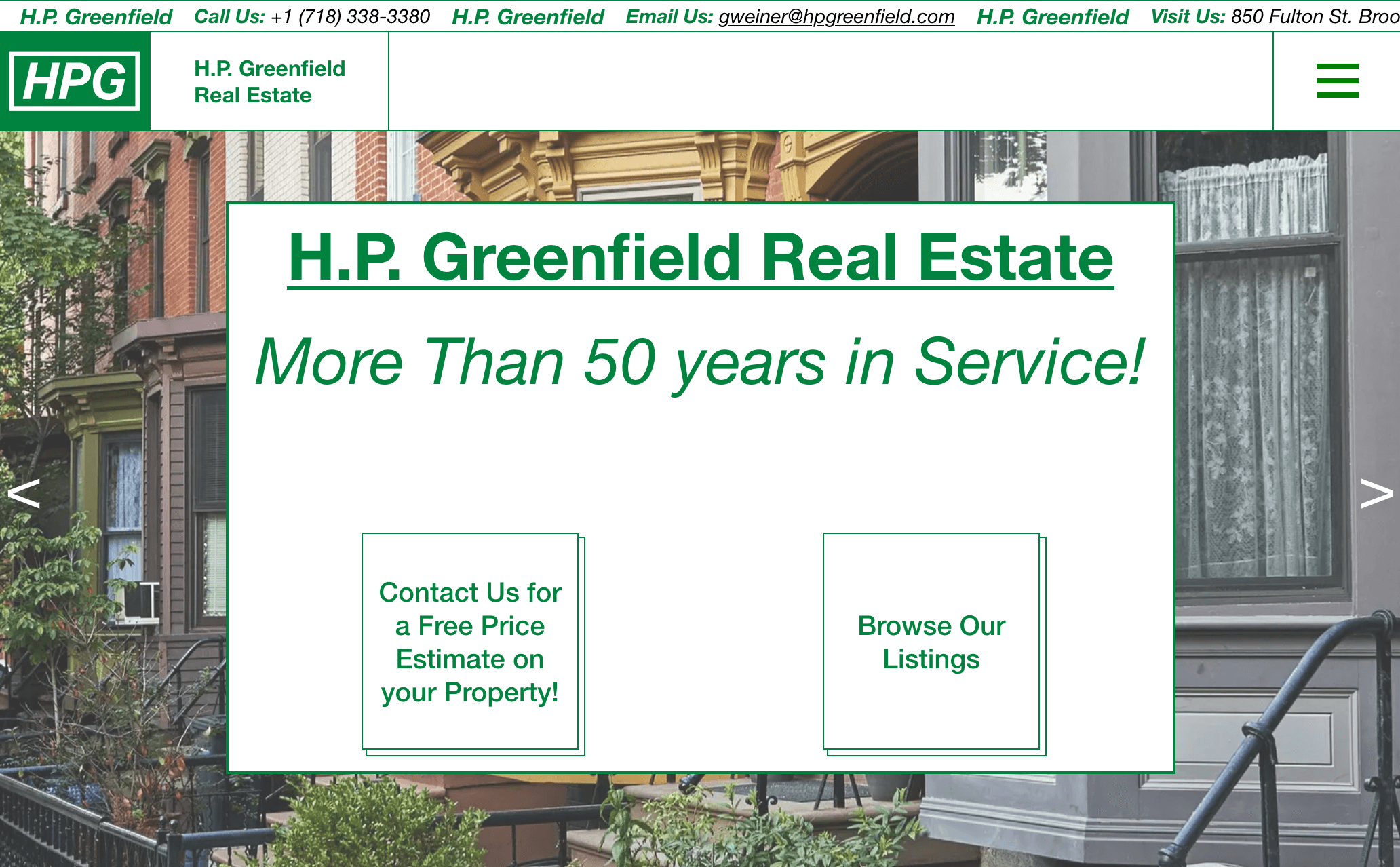 homepage for H.P. Greenfield Real Estate