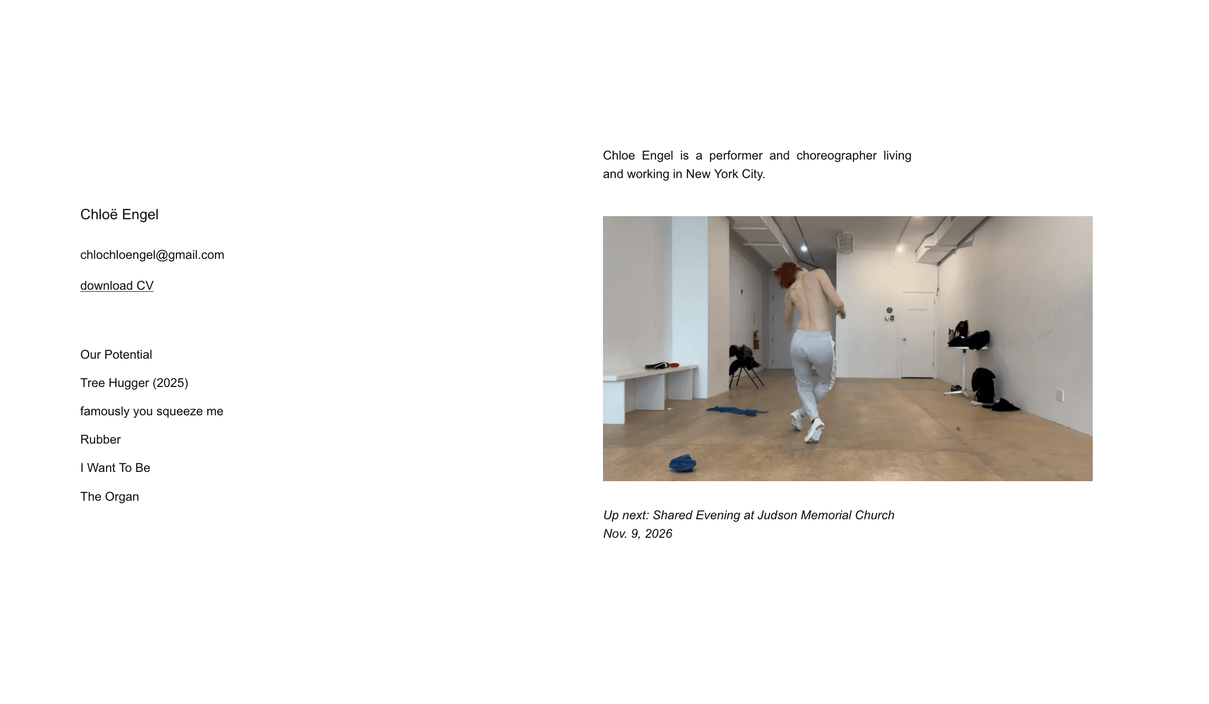 a screen capture of chloë engel's official website