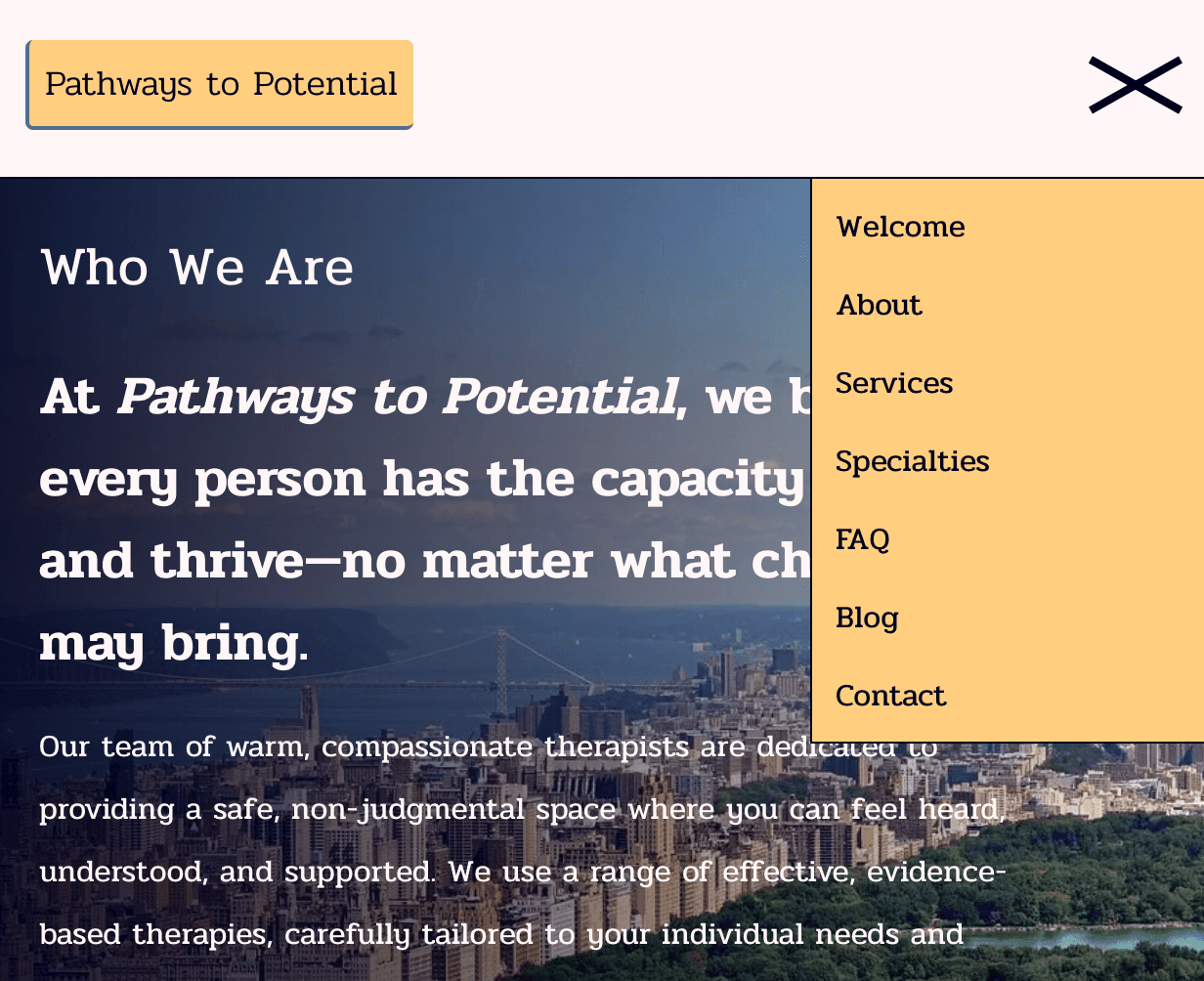 Home page view for the website Pathways to Potential