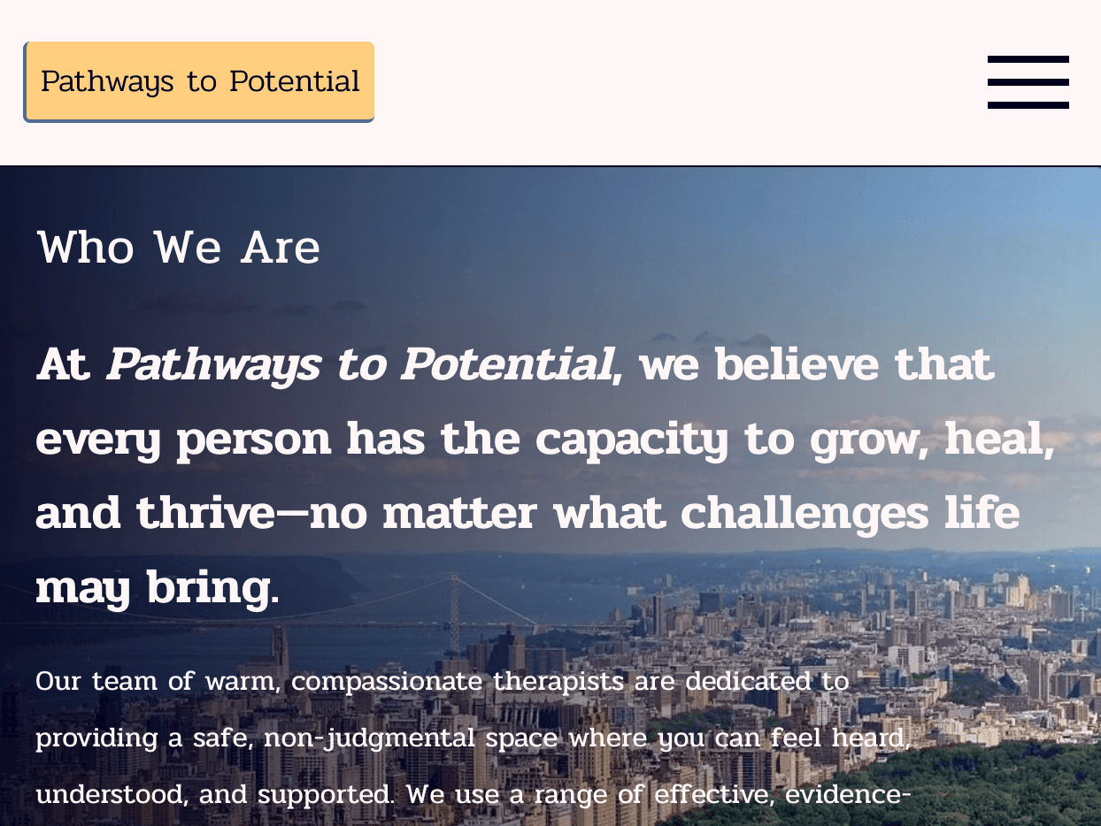 Home page view for the website Pathways to Potential